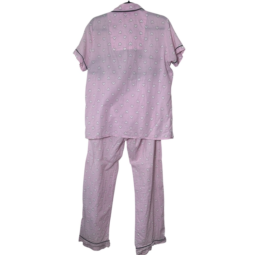 Insomniax Pajama Set Women L Pink Heart Print Cotton Button Down Short Sleeve - Picture 6 of 9